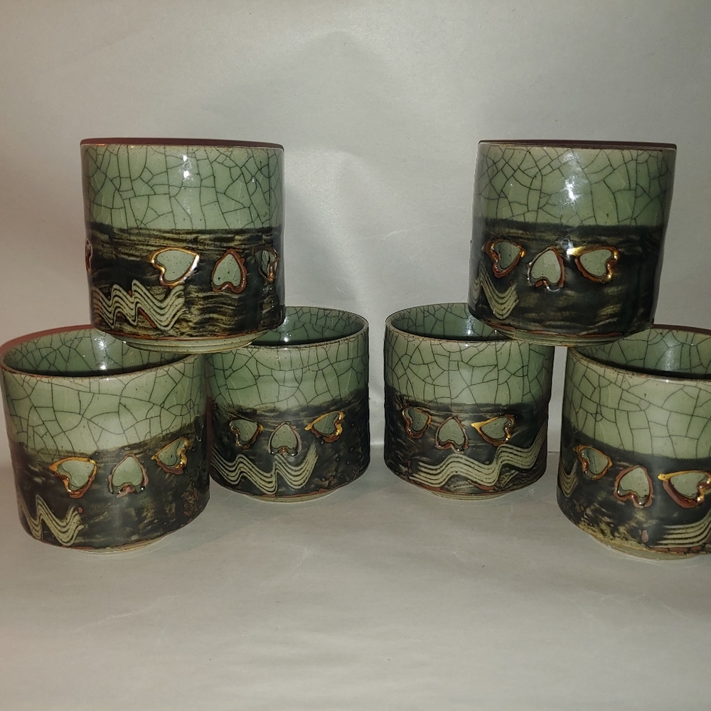 Rare, Vintage Somayaki Crackle Glaze Teacups